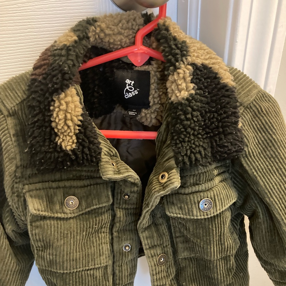 Target green and camouflage corduroy jacket